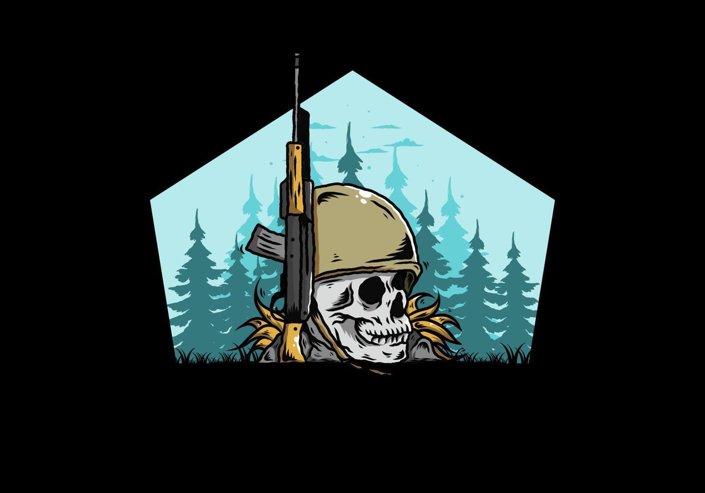 Skull and soldiers helmet with weapon illustration vector