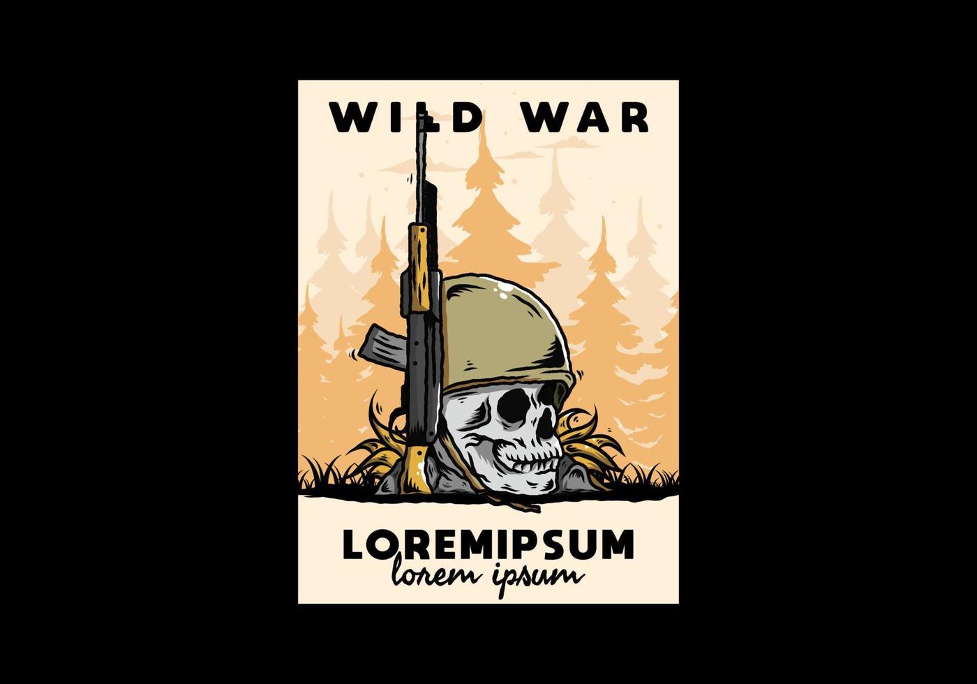 Skull and soldiers helmet with weapon illustration vector