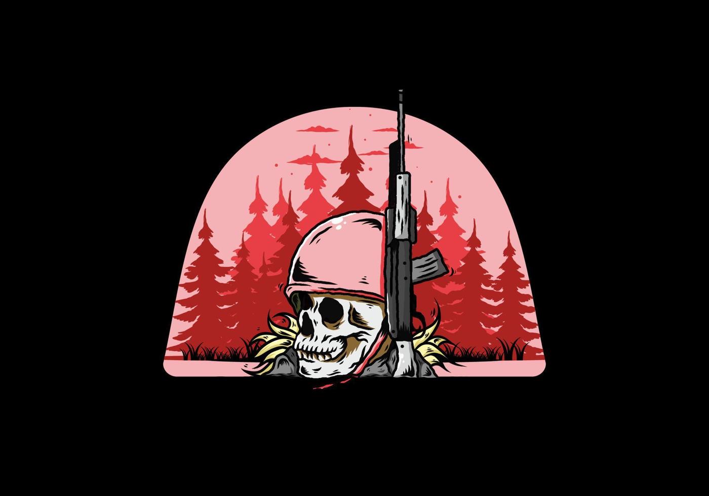 Skull and soldiers helmet with weapon illustration vector