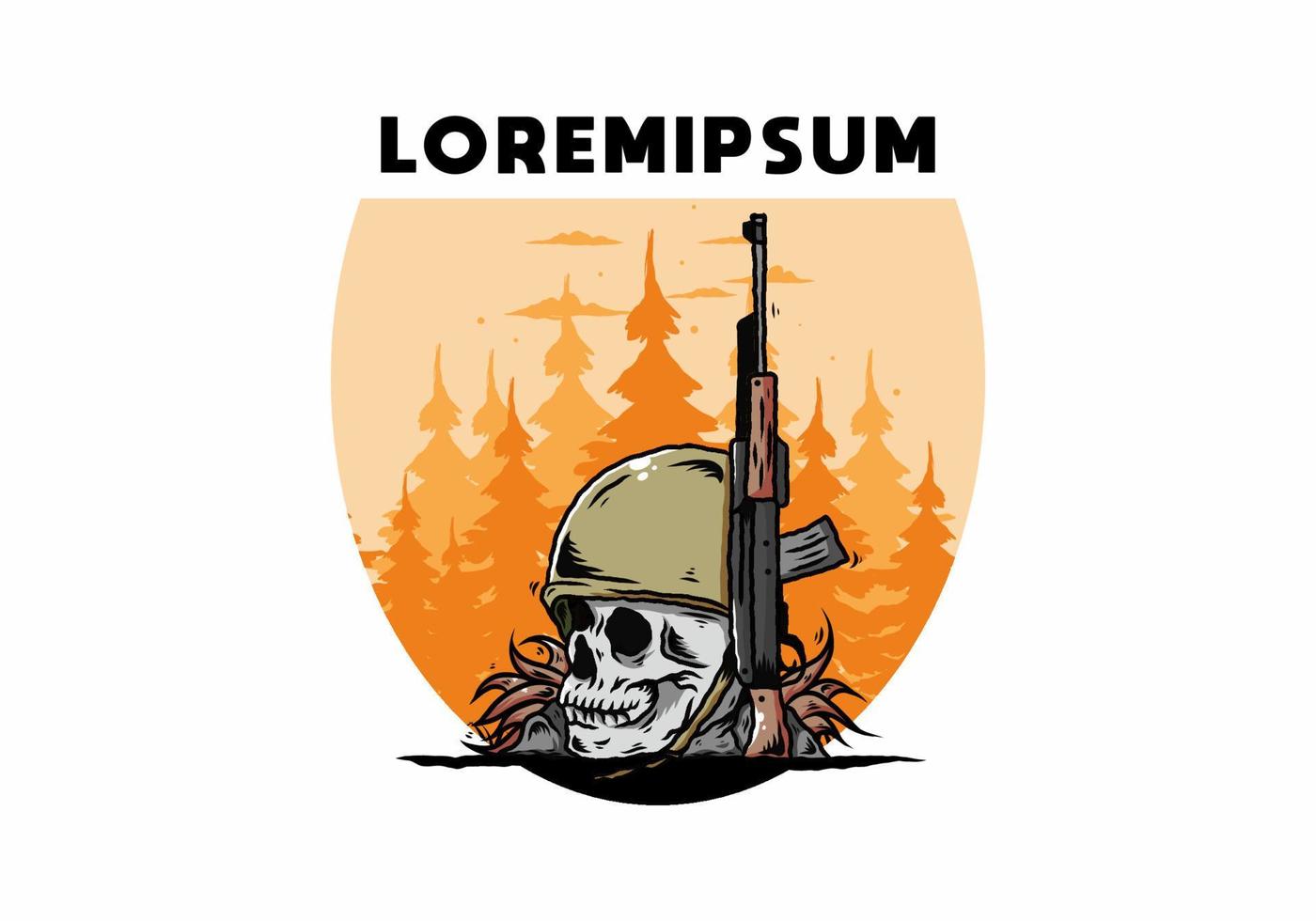 Skull and soldiers helmet with weapon illustration vector