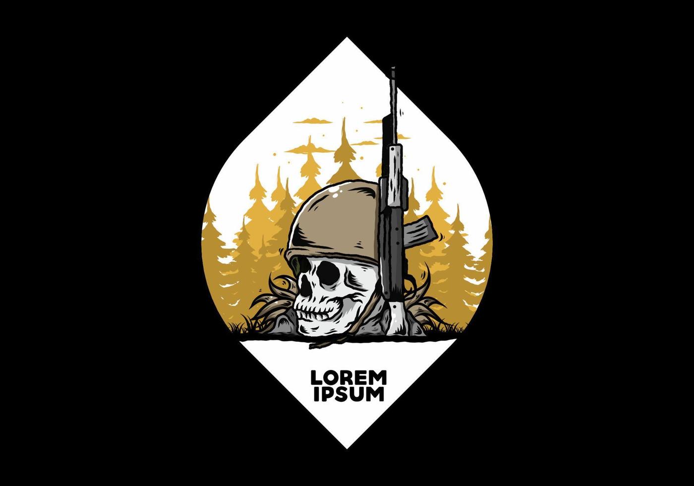 Skull and soldiers helmet with weapon illustration vector