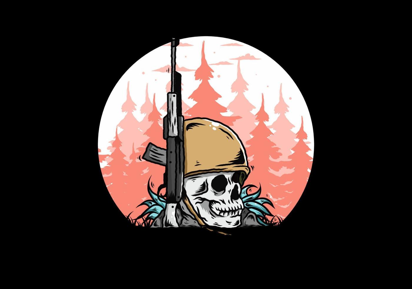 casco de calavera y soldados con ilustración de arma vector