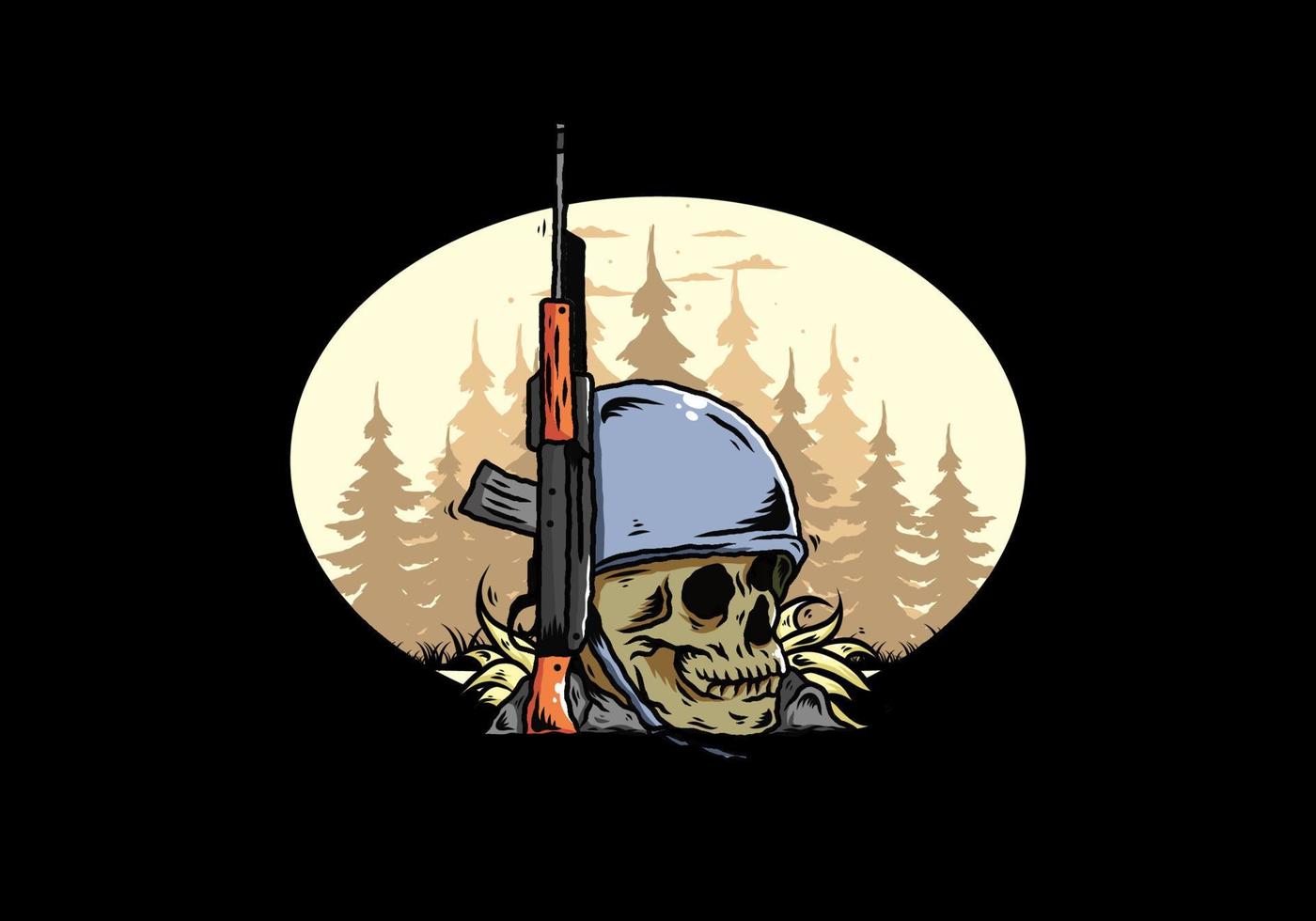 casco de calavera y soldados con ilustración de arma vector