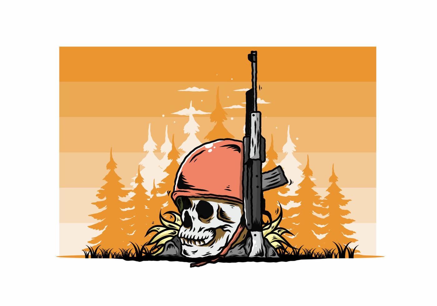 Skull and soldiers helmet with weapon illustration vector