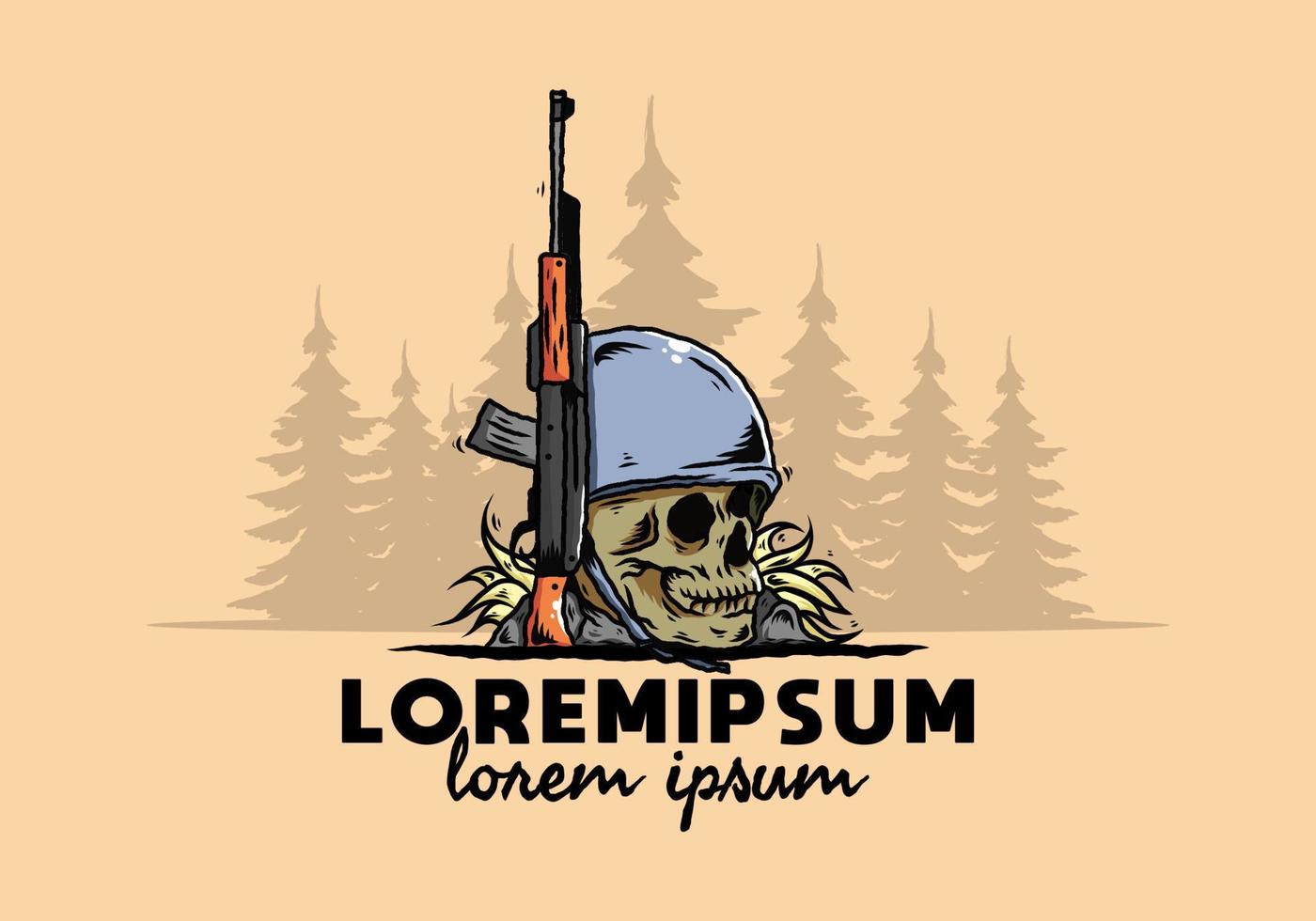 Skull and soldiers helmet with weapon illustration vector