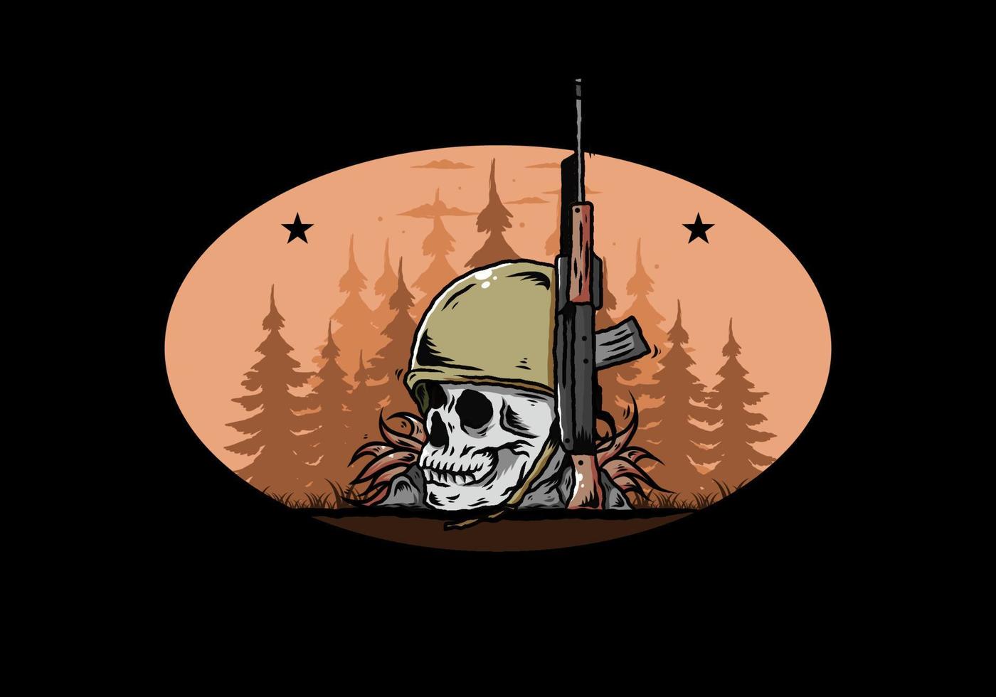 casco de calavera y soldados con ilustración de arma vector