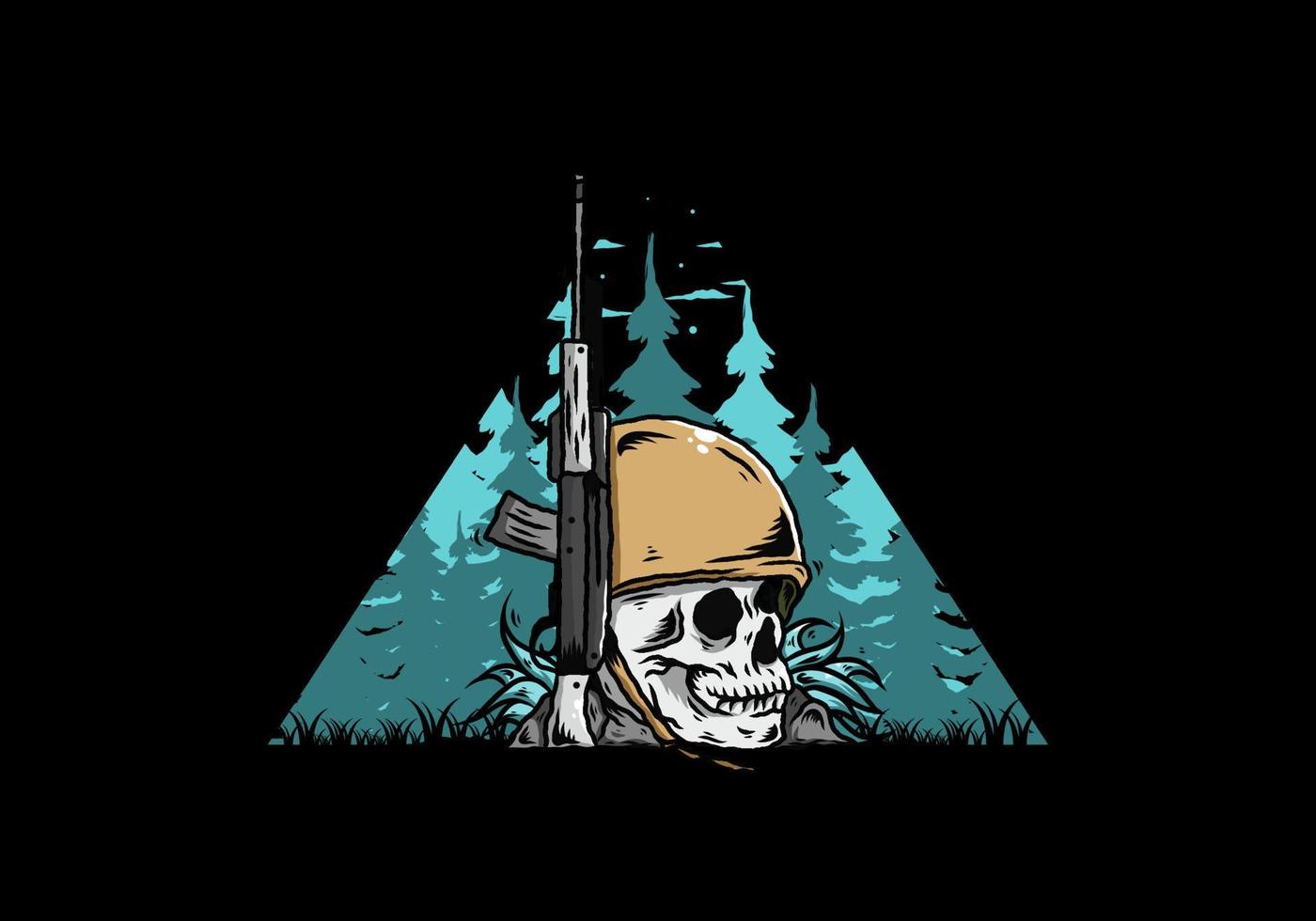 Skull and soldiers helmet with weapon illustration vector