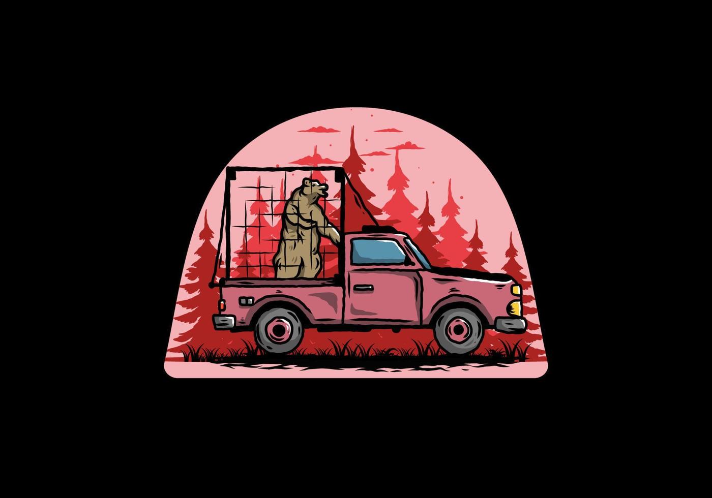 Big bear in cage on car illustration vector