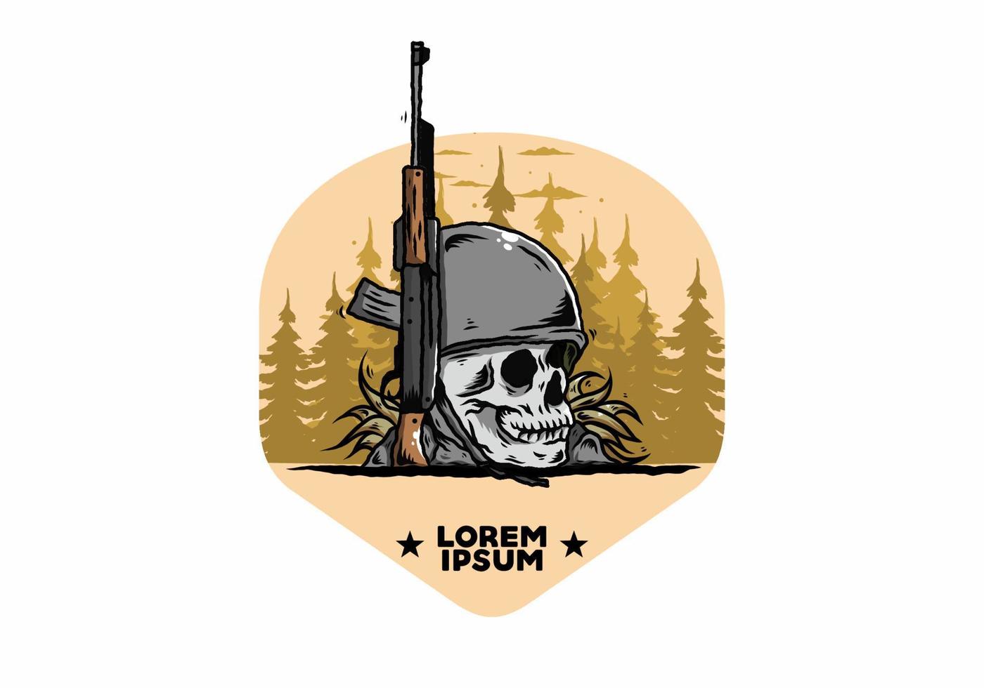 Skull and soldiers helmet with weapon illustration vector