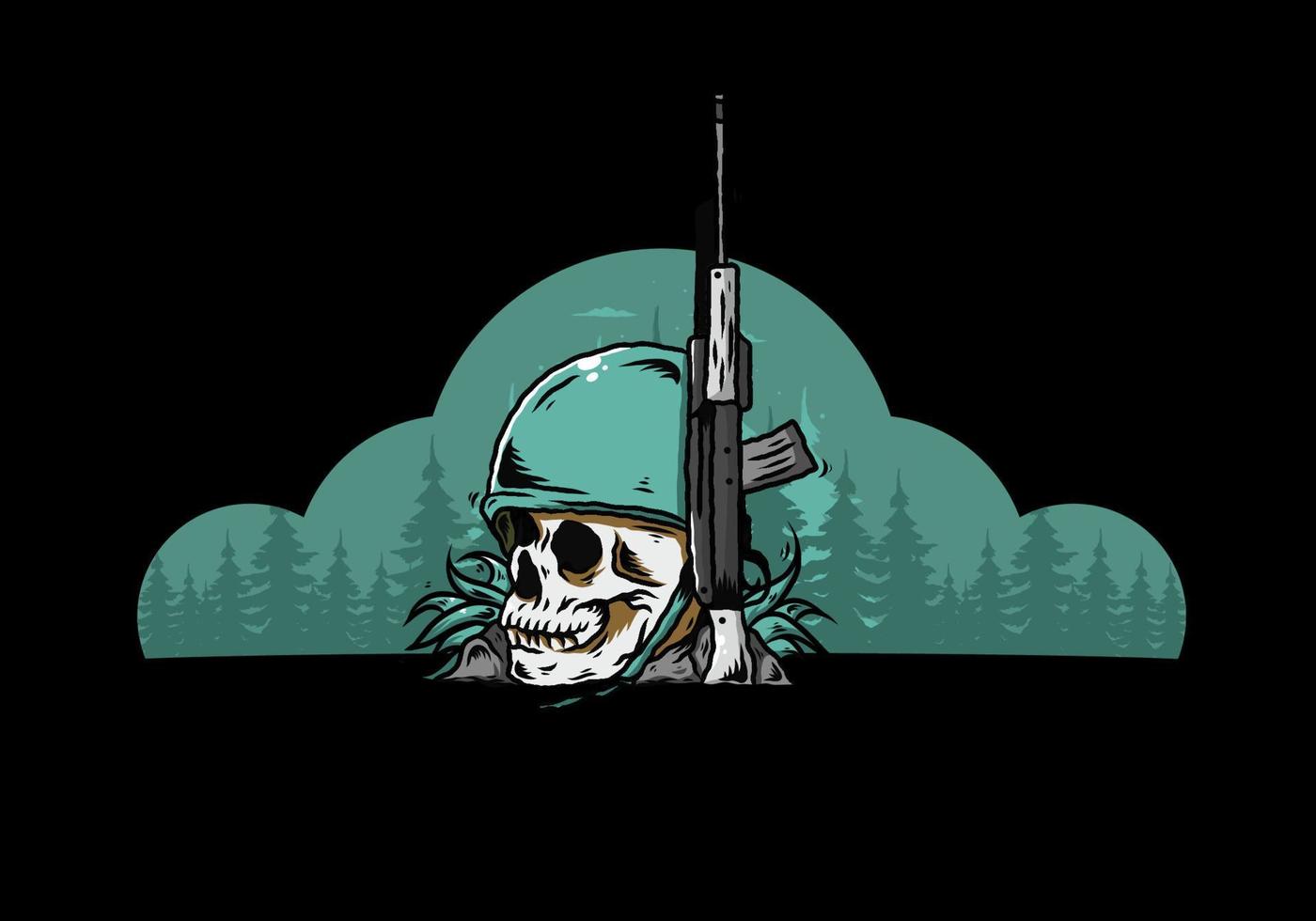 Skull and soldiers helmet with weapon illustration vector