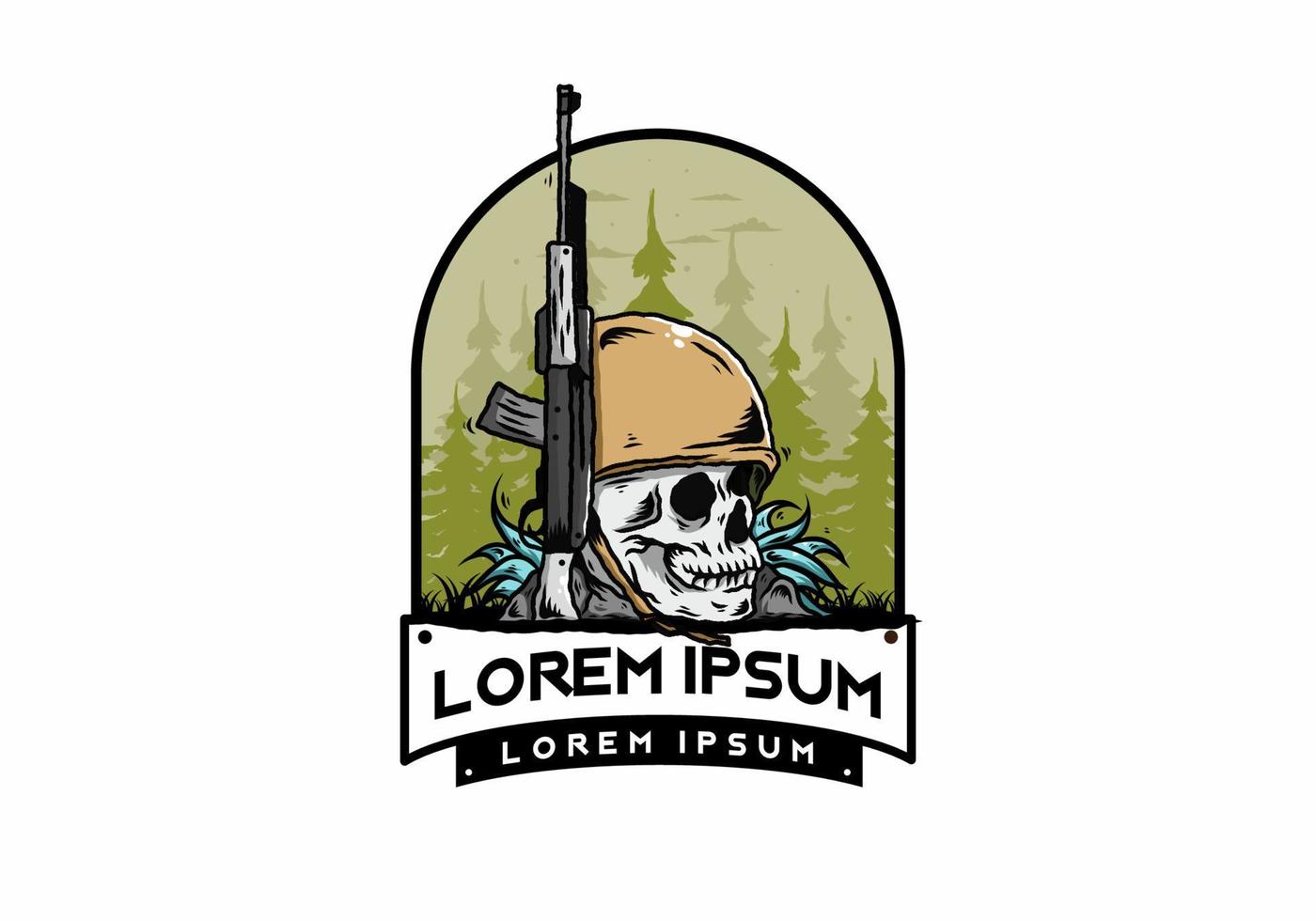 casco de calavera y soldados con ilustración de arma vector