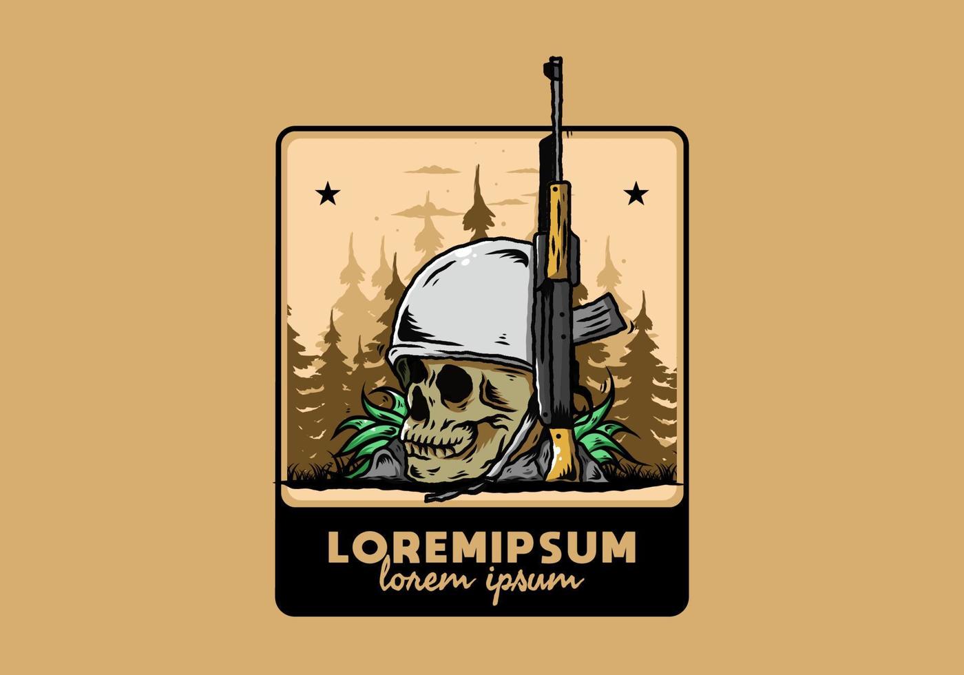 Skull and soldiers helmet with weapon illustration vector