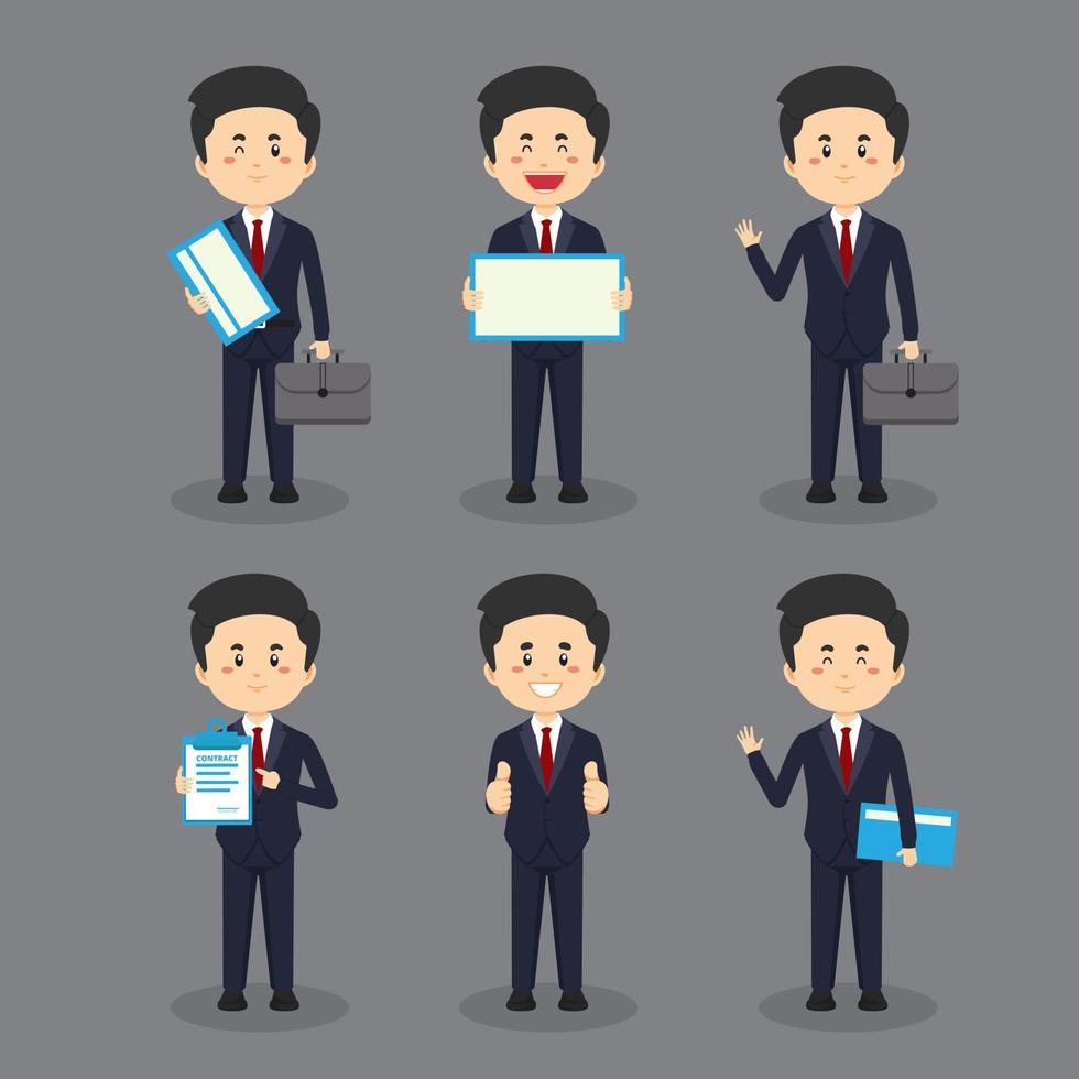 hombre de negocios con varias poses expresiones vector