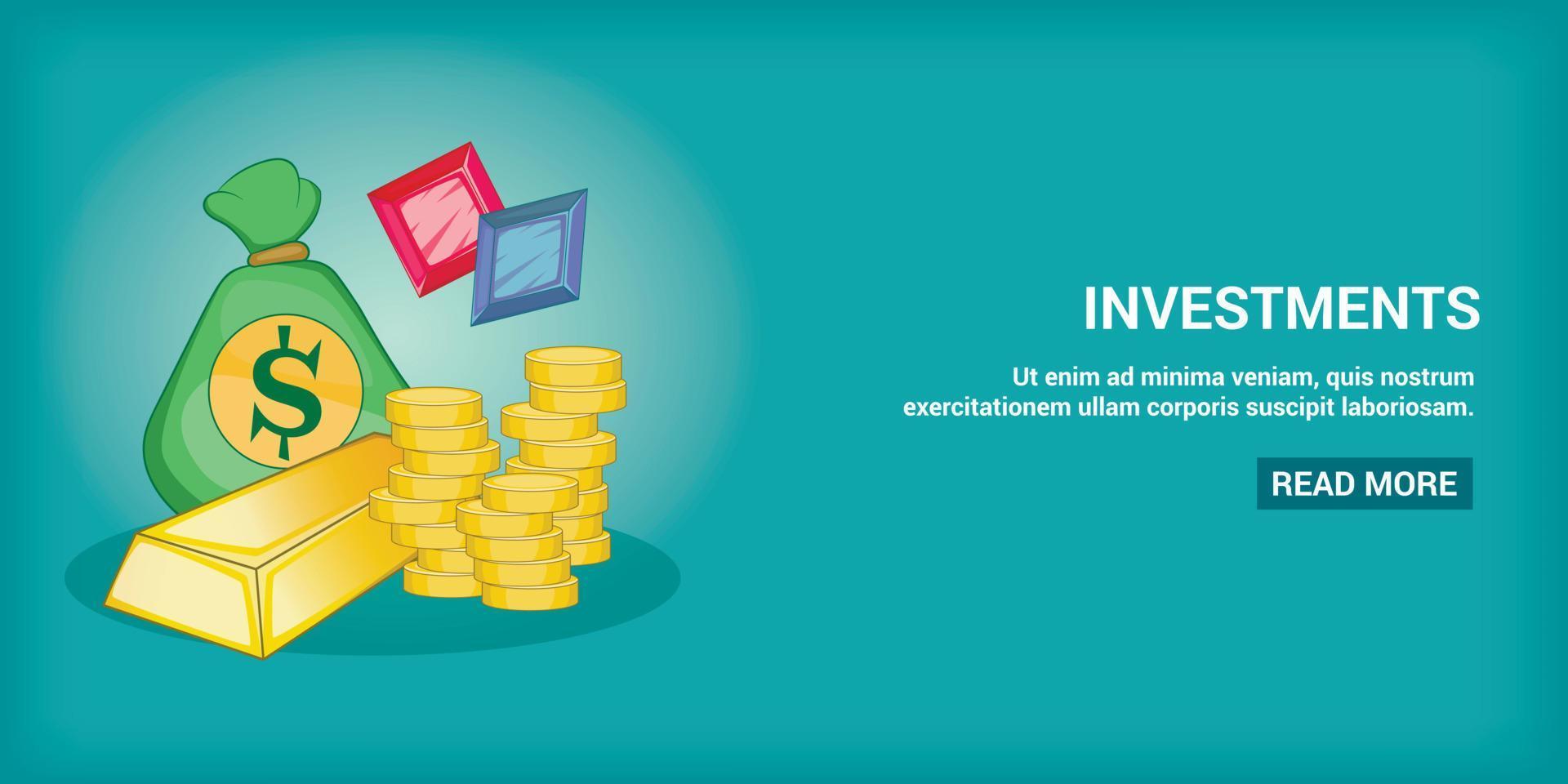 Investments banner horizontal, cartoon style vector