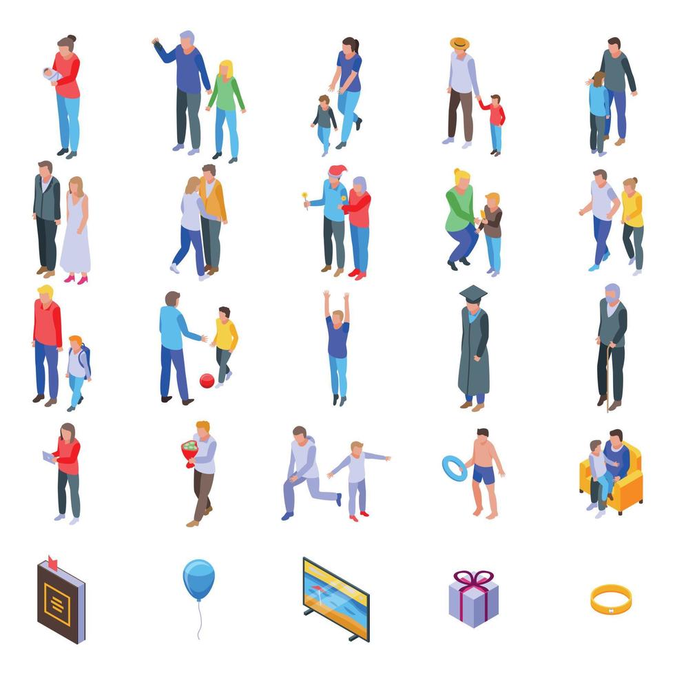 Family moments icons set, isometric style vector