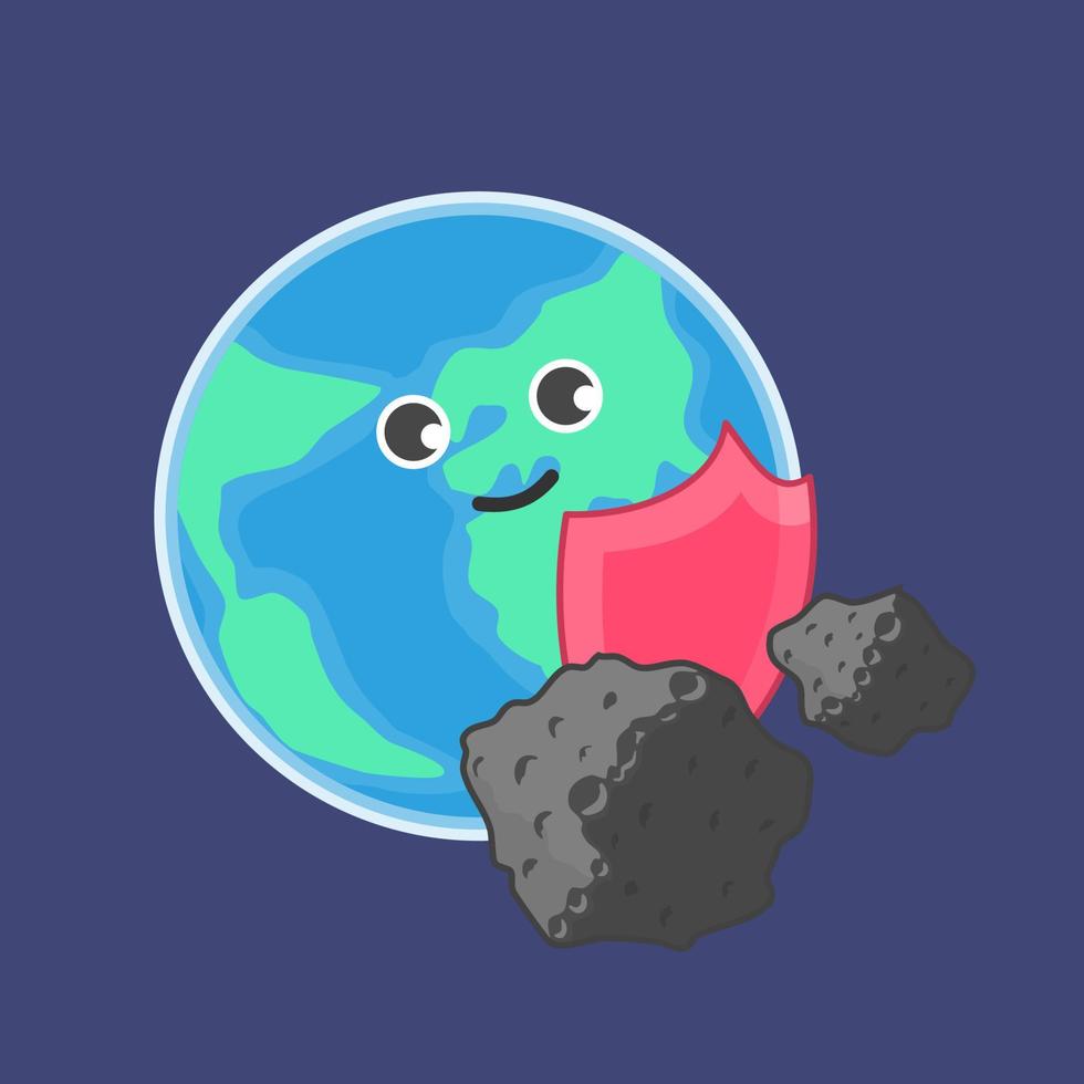 Earth with Shield and Asteroid in Space Vector Concept Illustration for World Asteroid Day Science Astronomy Education or Graphic Element