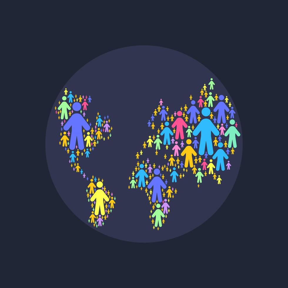 vector de concepto gráfico de demografía de datos de mapa colorido de población mundial para el día mundial de la población o elemento gráfico