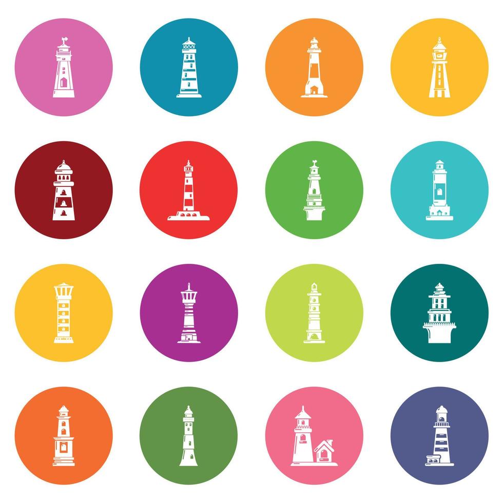 Lighthouse icons set colorful circles vector