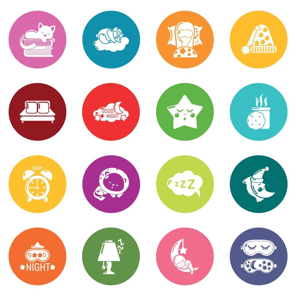conjunto de iconos para dormir vector de círculos coloridos