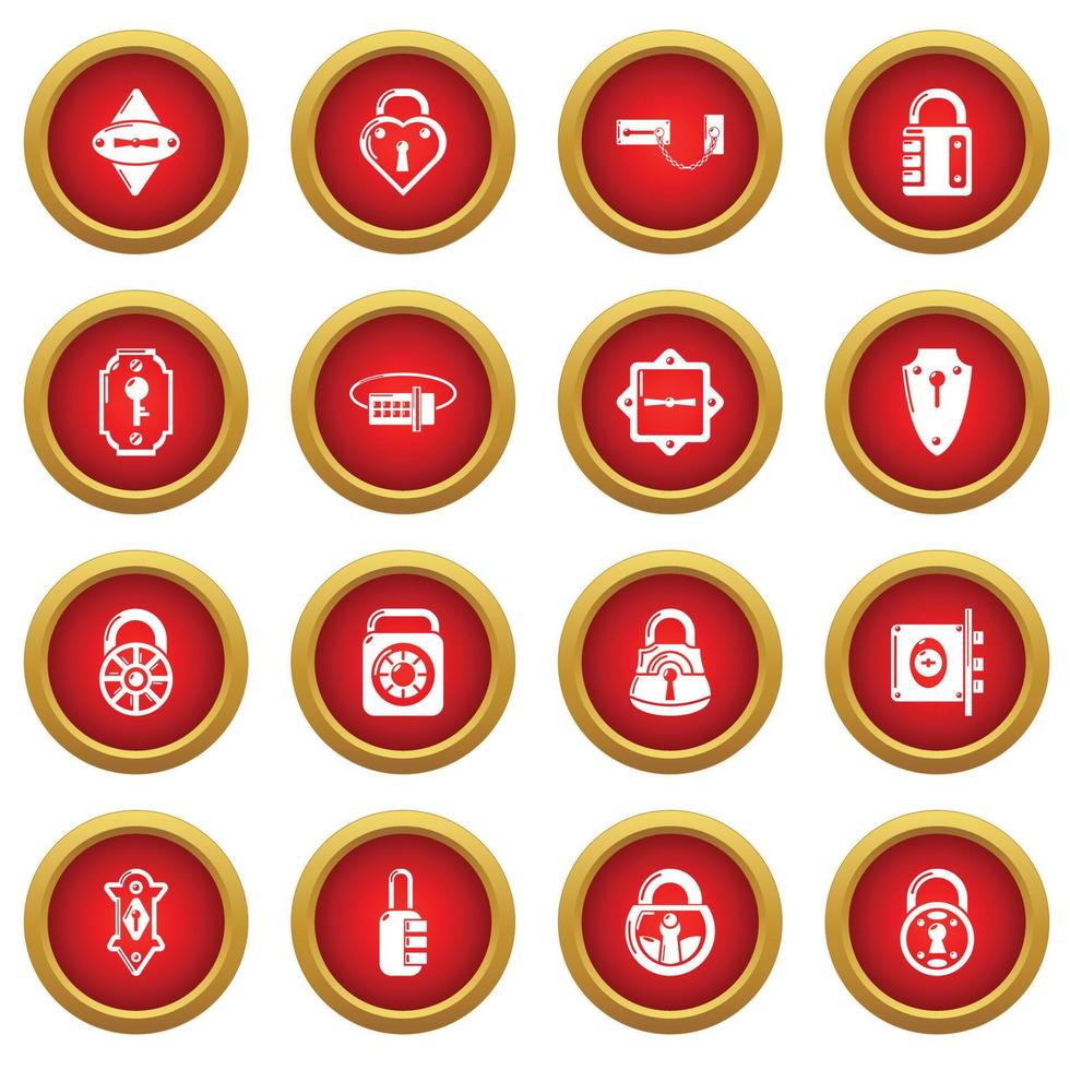 Lock door types icons set, simple style vector