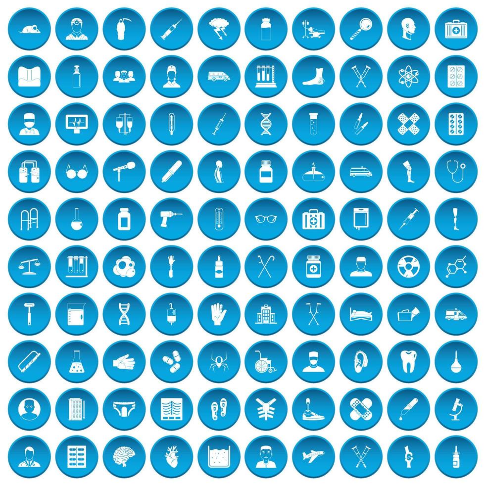 100 ambulance icons set blue vector