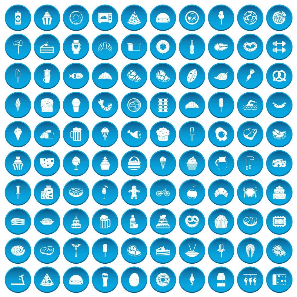 100 calories icons set blue vector