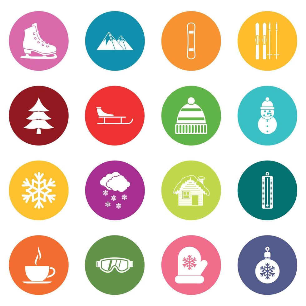 conjunto de iconos de invierno muchos colores vector