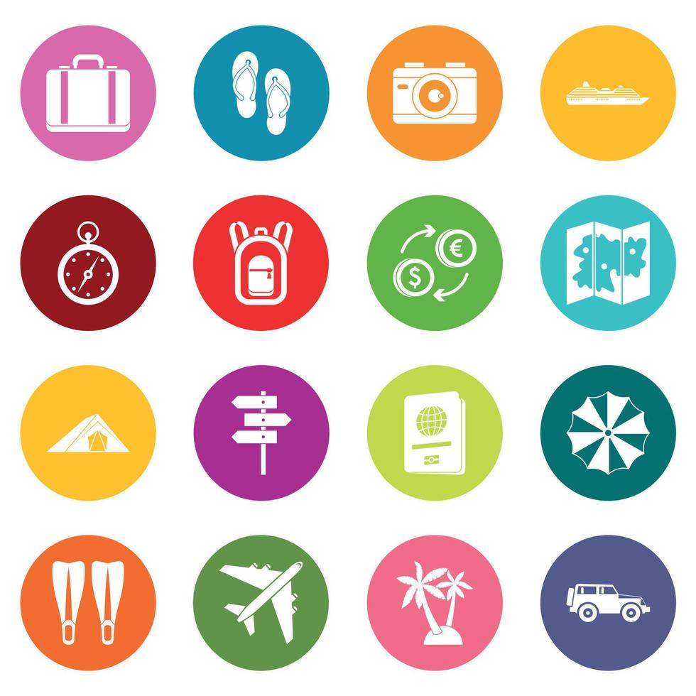 Travel icons many colors set vector