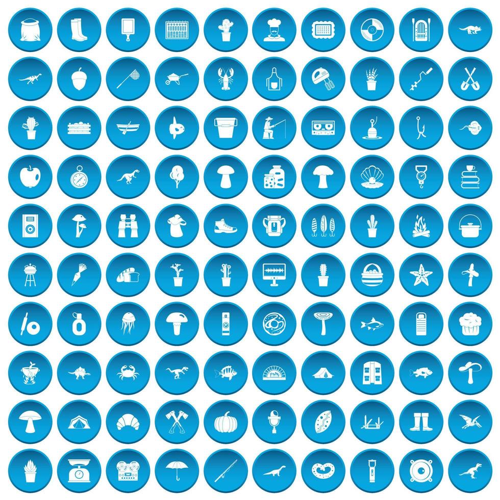 100 iconos de hobby set azul vector