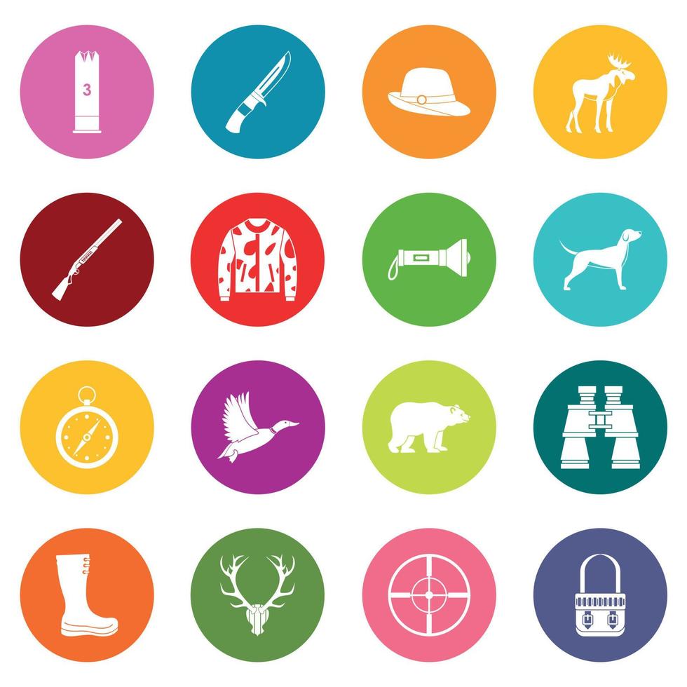 Hunting icons many colors set vector