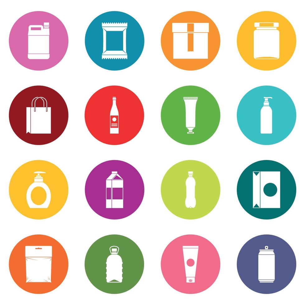elementos de embalaje iconos conjunto de muchos colores vector