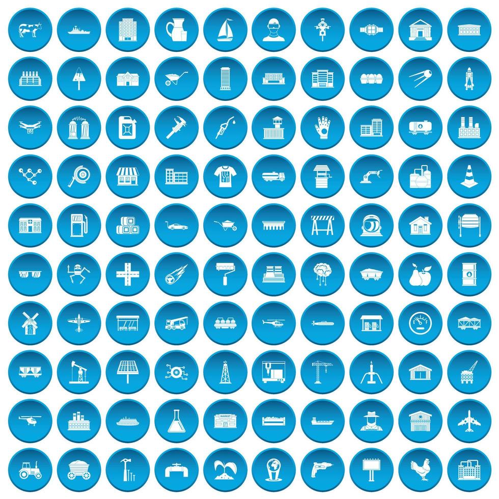 100 industry icons set blue vector