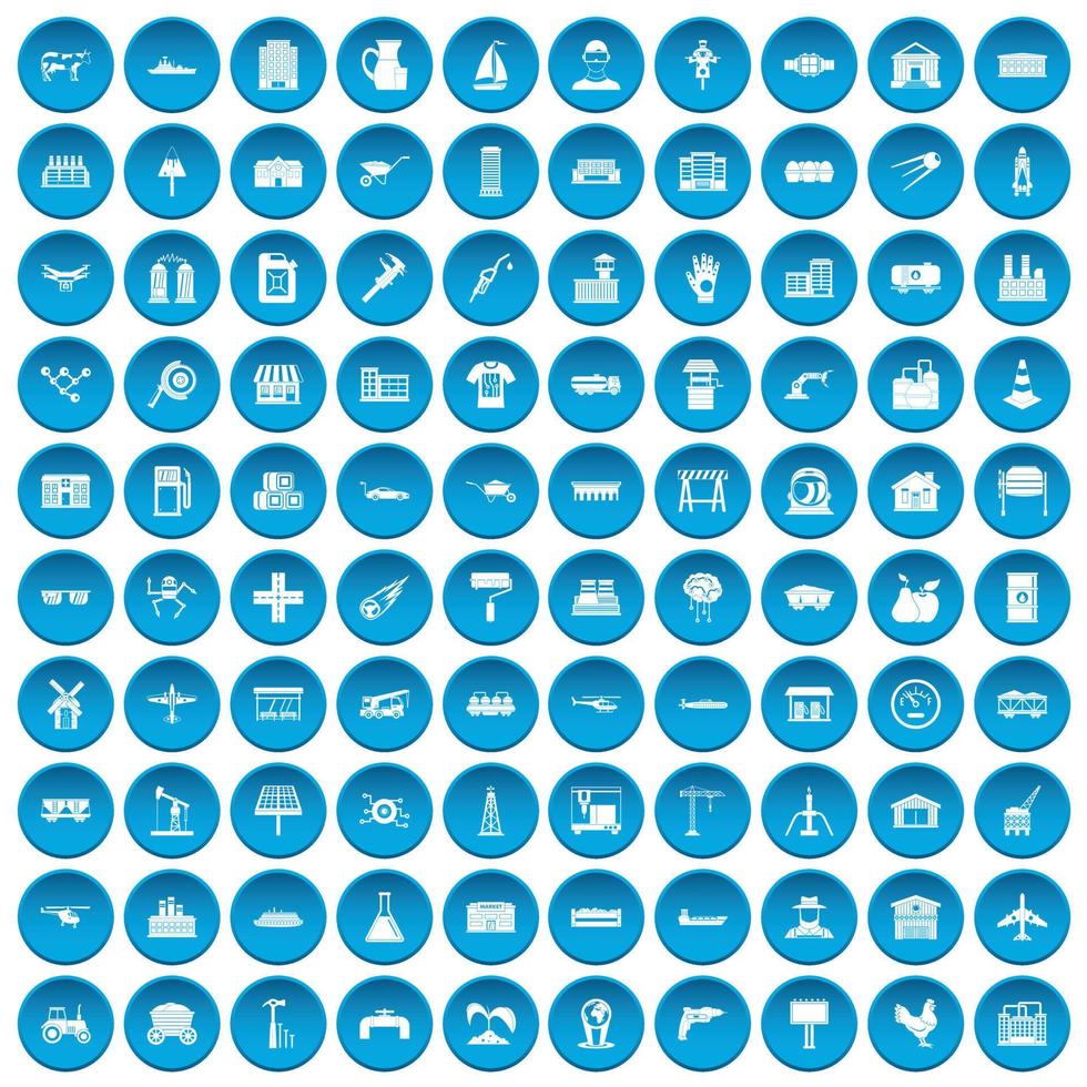 100 iconos de la industria conjunto azul vector