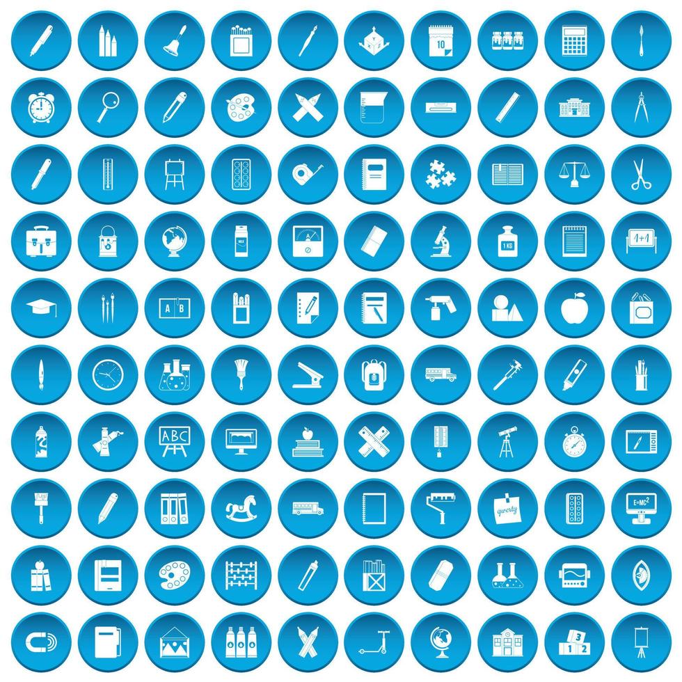 100 stationery icons set blue vector