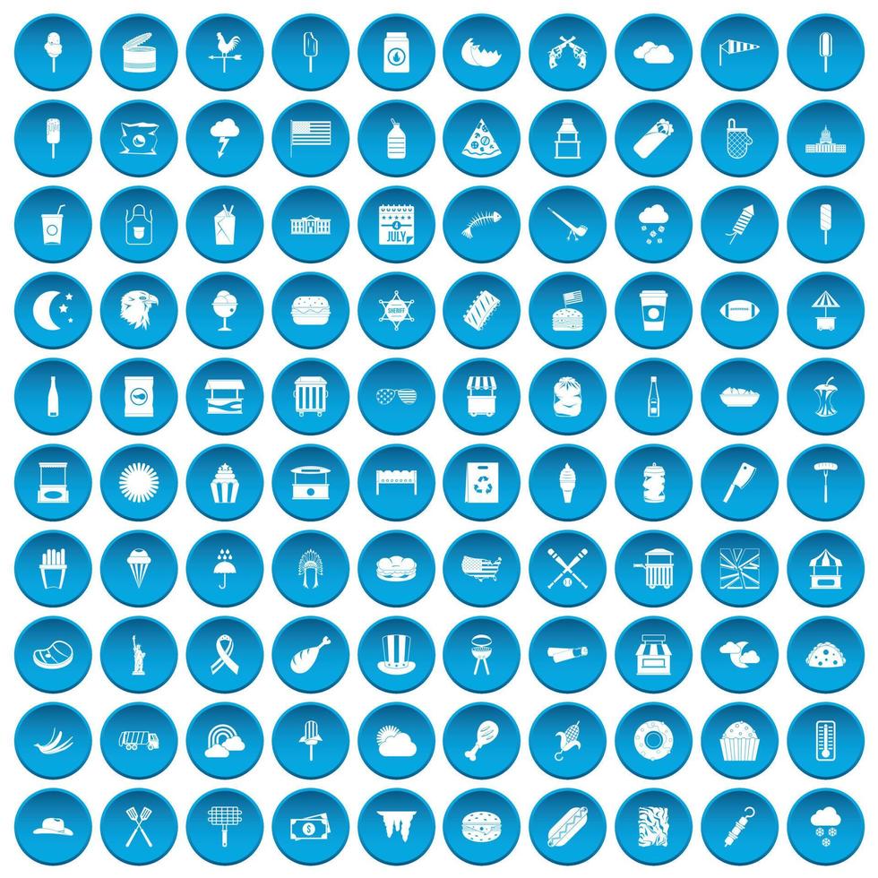 100 iconos de comida callejera en azul vector