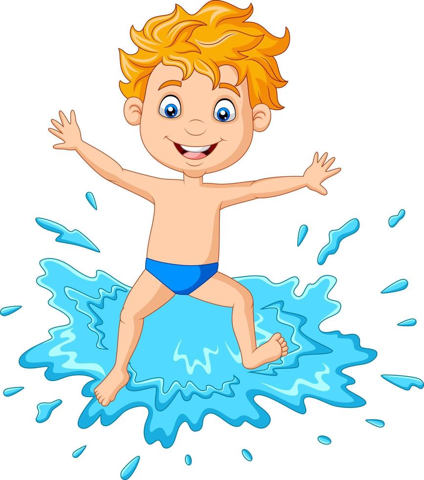 Cartoon boy playing on the water vector