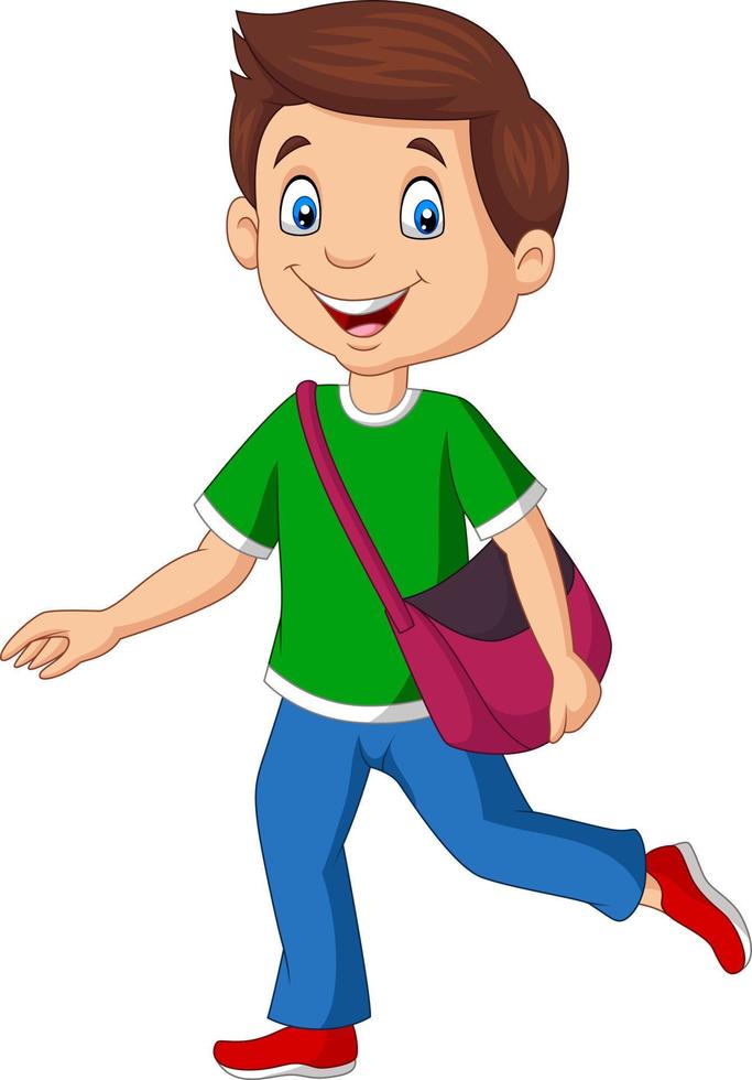 Cartoon happy school boy carrying backpack vector