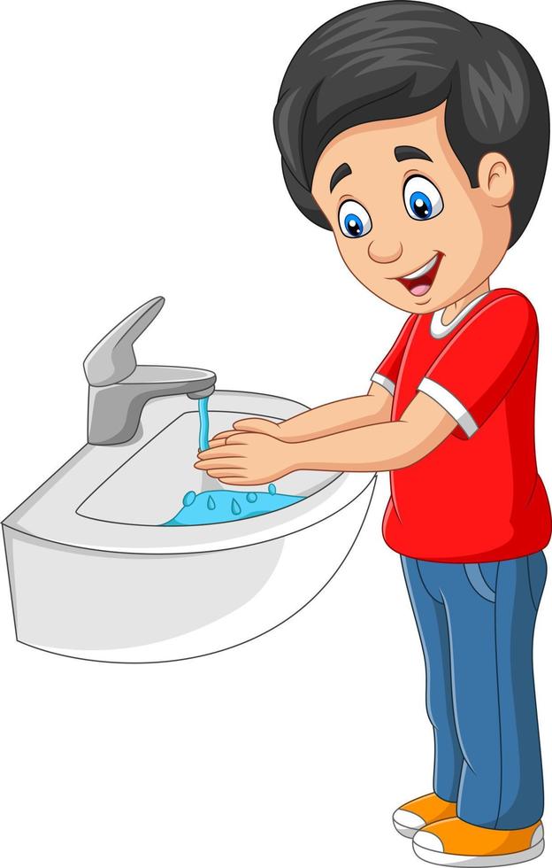 Little boy washing his hands on a white background vector