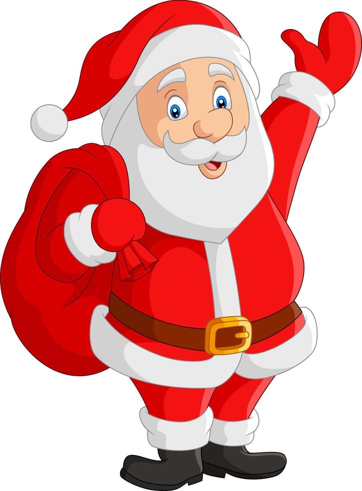 Cartoon santa claus carrying sack vector