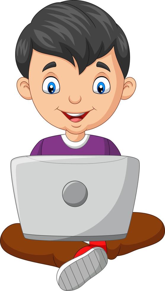 Cartoon boy using a laptop vector