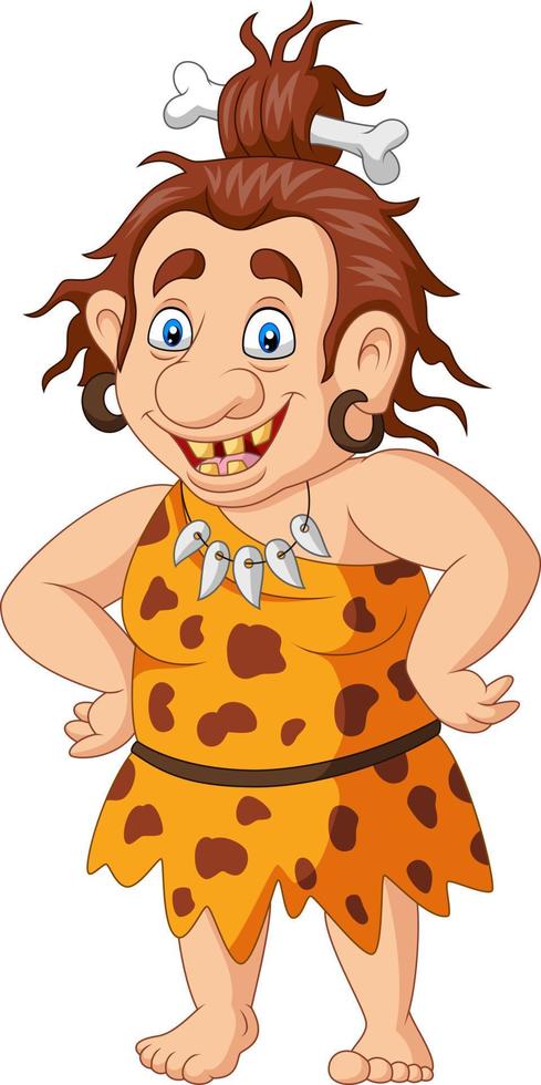 Smiling cave woman cartoon on white background vector