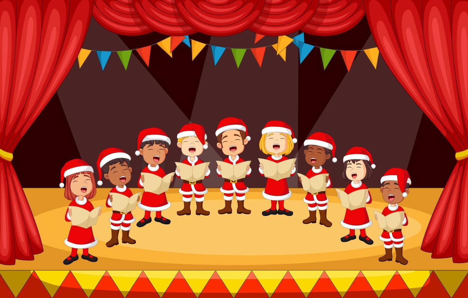 Choir children singing a song on the stage vector