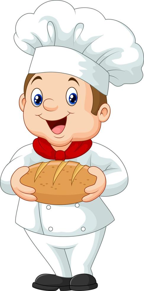 Cartoon chef holding a loaf of bread vector