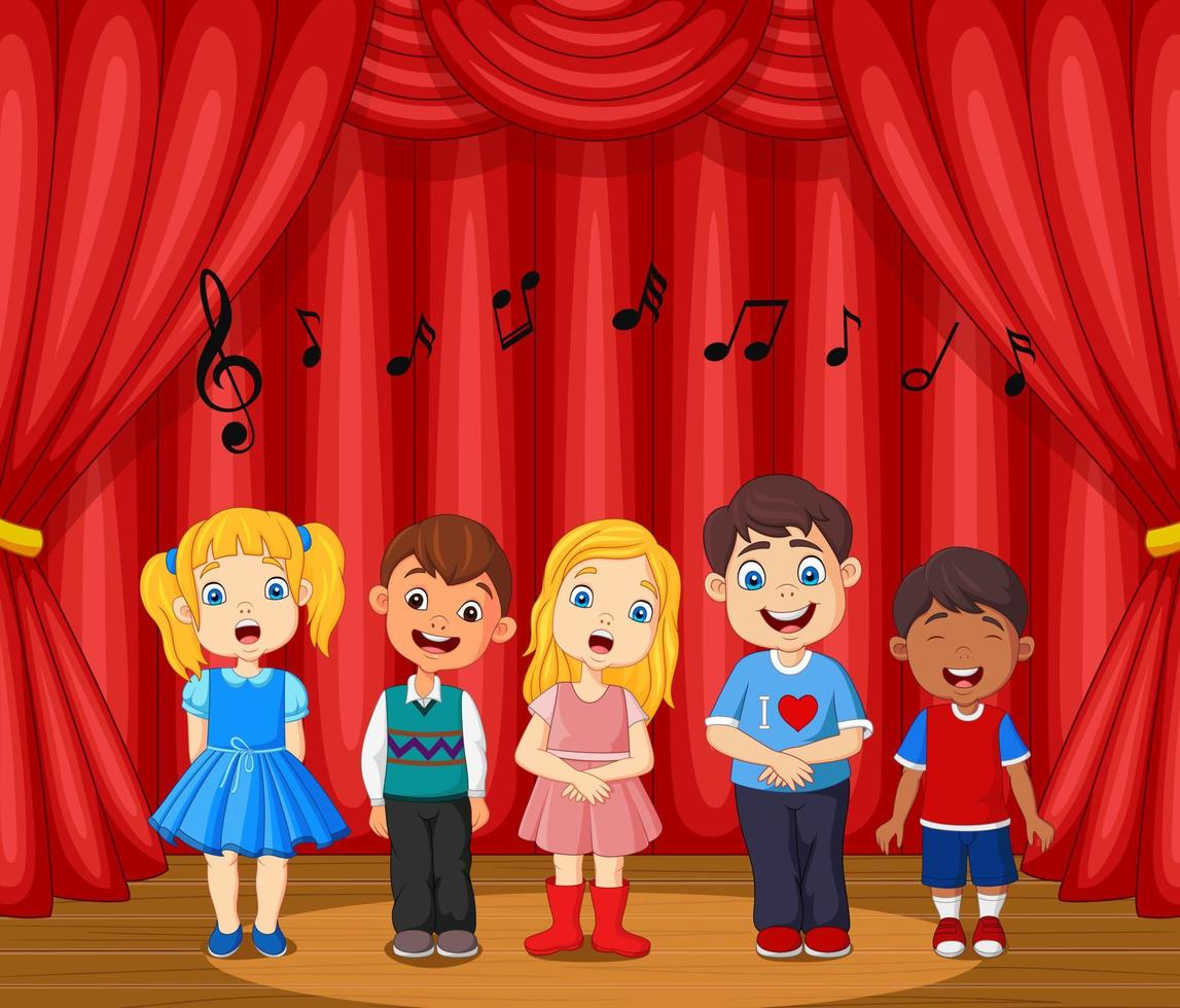 Children performing singing on the stage vector
