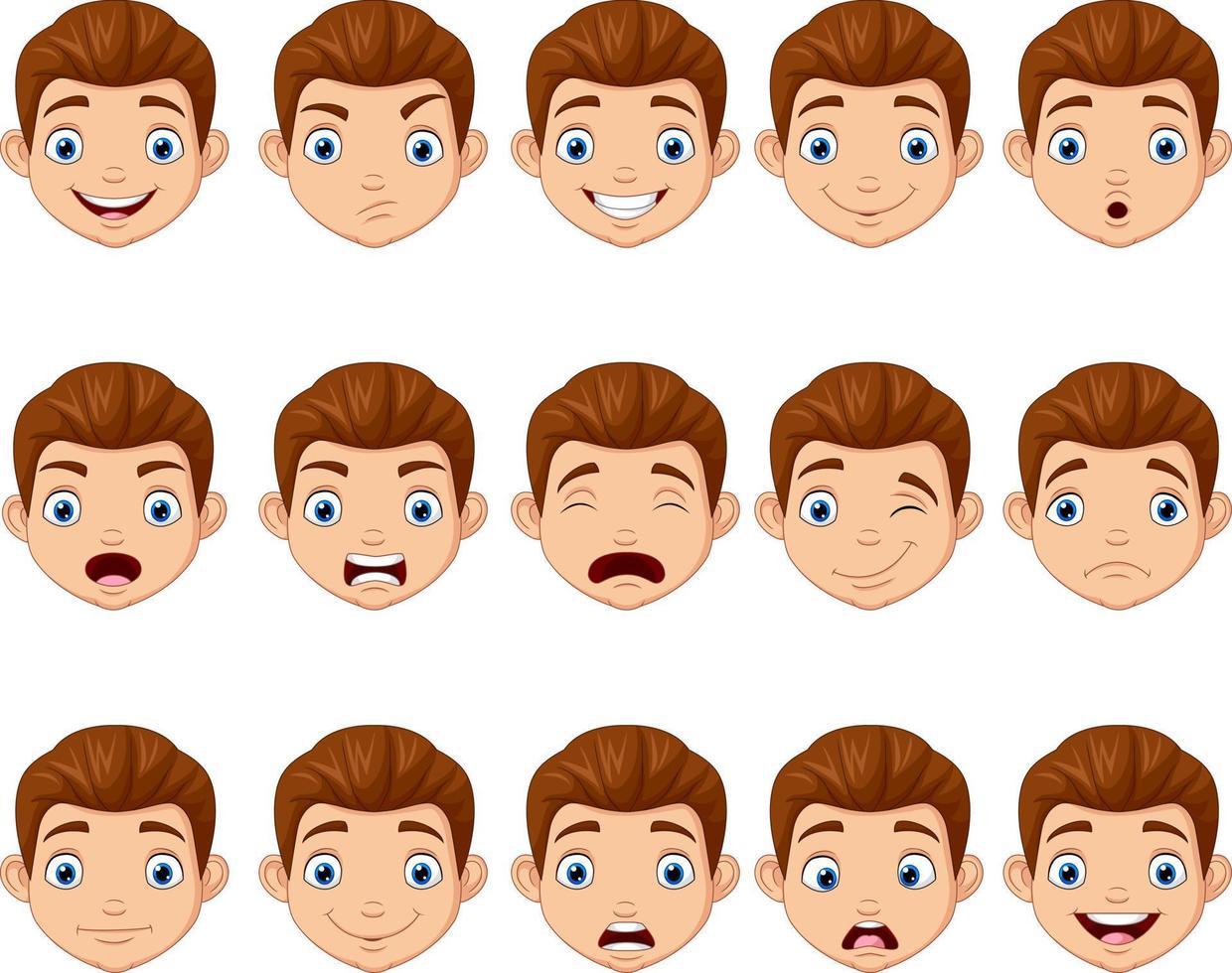 Set of cartoon children head with different face expressions vector