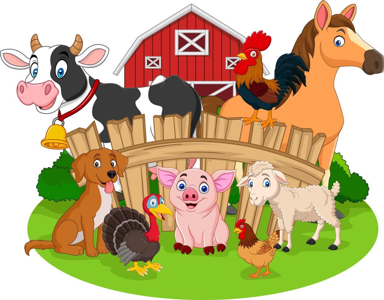 Colección de animales de granja de dibujos animados  Vector Premium