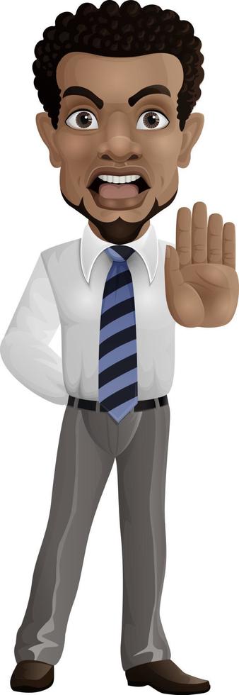 Cartoon businessman showing stop gesture vector