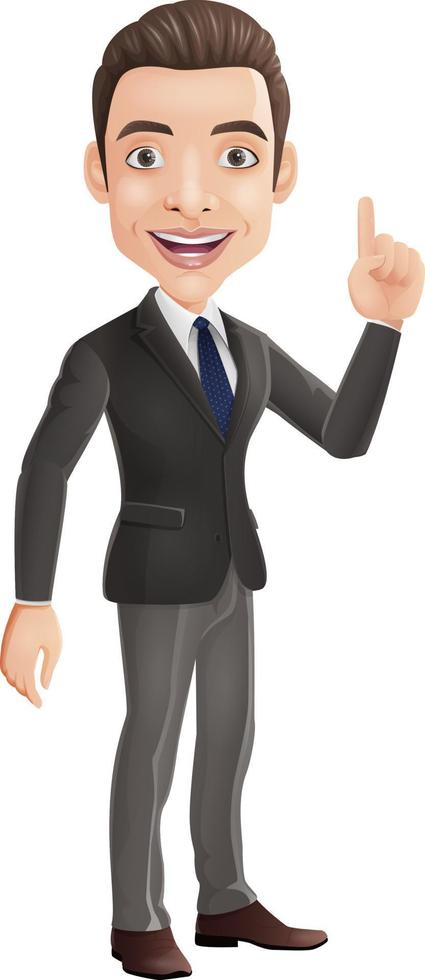 Cartoon happy businessman pointing up vector