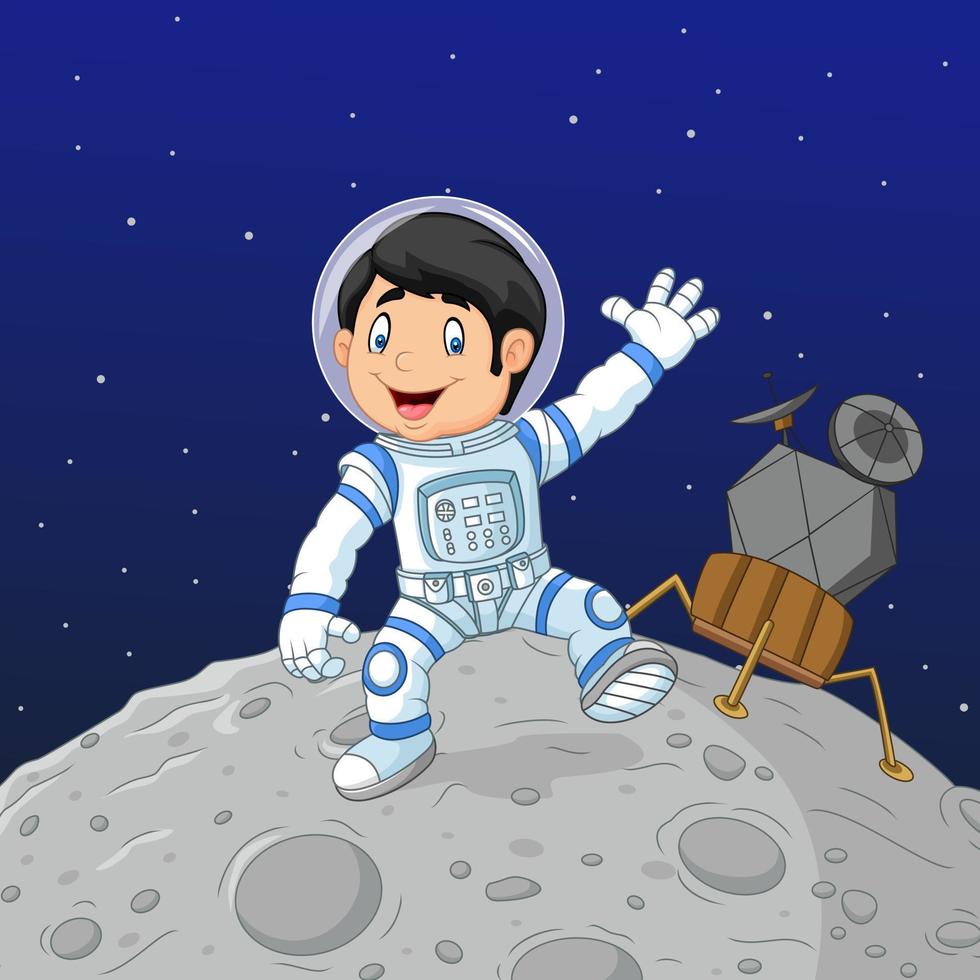 Cartoon boy astronaut on the moon vector