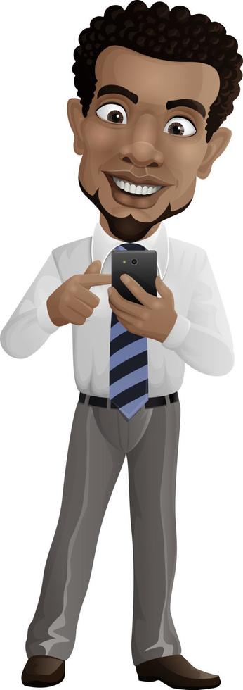 hombre de negocios feliz enviando mensajes de texto con teléfono móvil vector